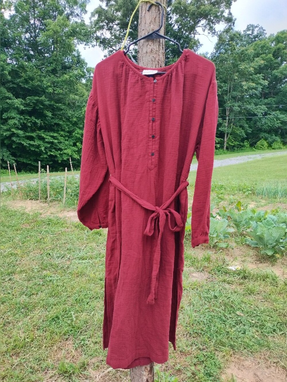Universal Thread 100% Cotton Long Sleeve Dress With Tie Button Detailing On Top